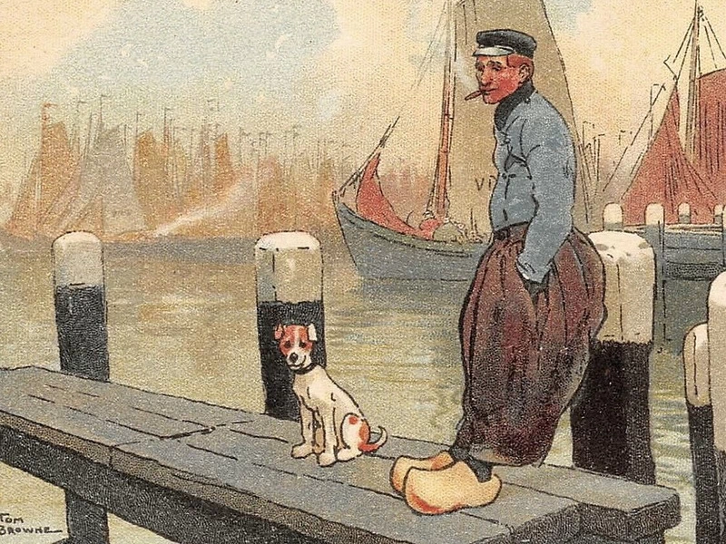 1870-Thomas Arthur Browne - Olandese in zoccoli con cane, cartolina